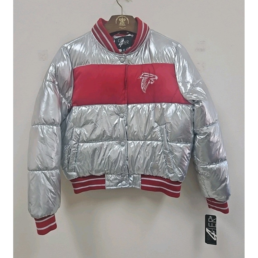 Atlantic Falcons Puffer Jacket Gill For Her Size Medium Silver Red NWT